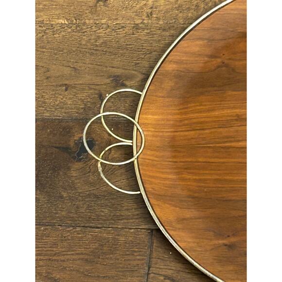 Vintage Brass and Bent Wood Teak Handled Large Serving Decorative Tray MCM 18" - Picture 4 of 11